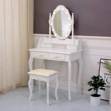 Tocador blanco con taburete y luces led Charm