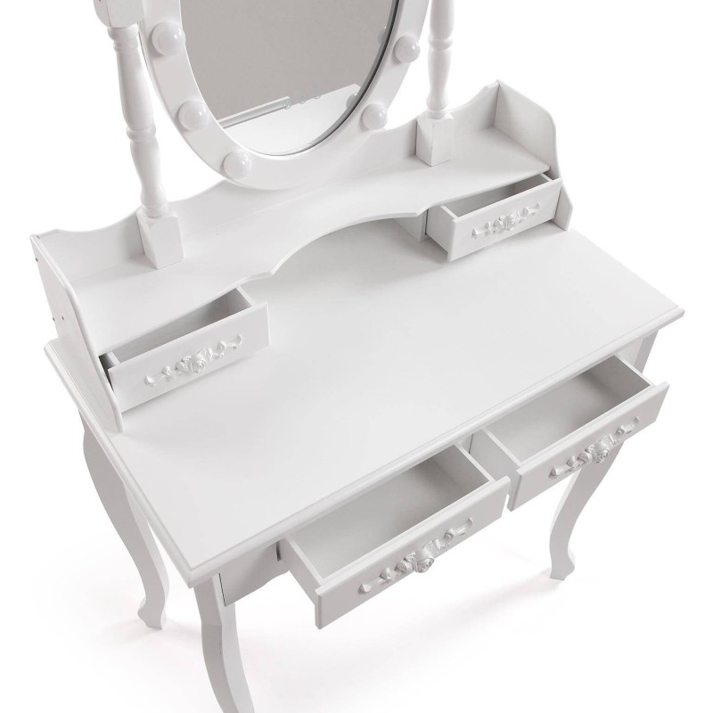 Tocador blanco con taburete y luces led Charm