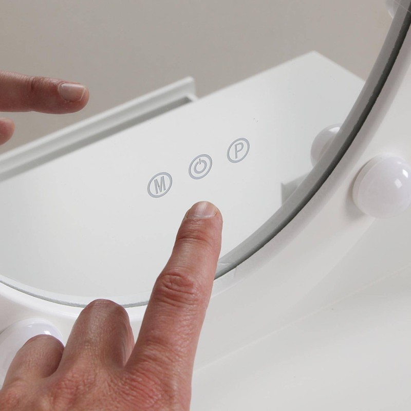 Tocador blanco con taburete y luces led Charm