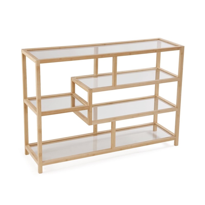 Estanteria baja bambú y cristal