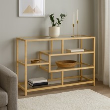 Estanteria baja bambú y cristal