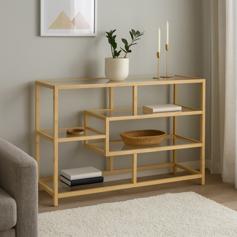 Estanteria baja bambú y cristal