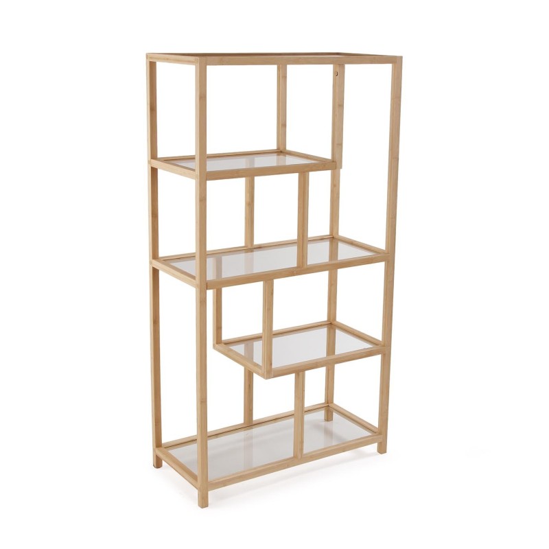 Estanteria 5 baldas bambu y cristal