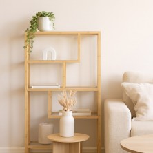 Estanteria 5 baldas bambu y cristal