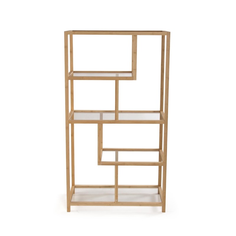 Estanteria 5 baldas bambu y cristal