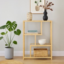 Estanteria 4 baldas bambu y cristal