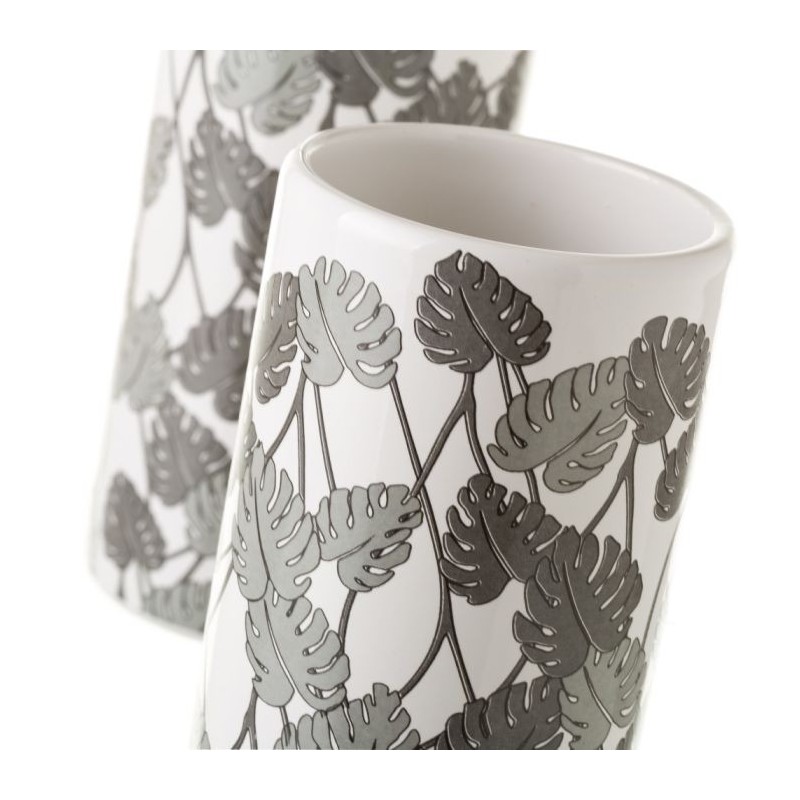 SET DE BAÑO LEAF GREY CERAMICA