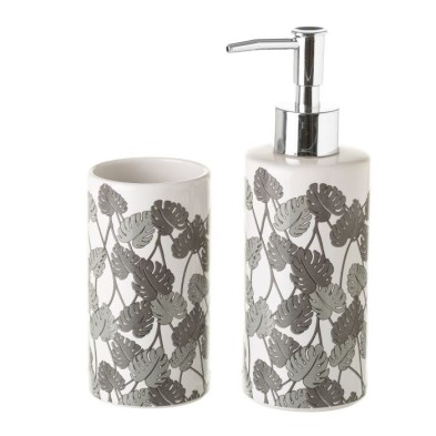 SET DE BAÑO LEAF GREY CERAMICA