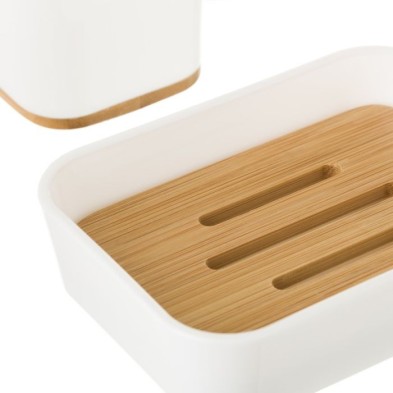 SET DE BAÑO 4 PIEZAS PS/BAMBÚ BLANCO