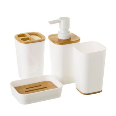 Set De Baño 4 Piezas Ps/Bambú Blanco en Liquidación