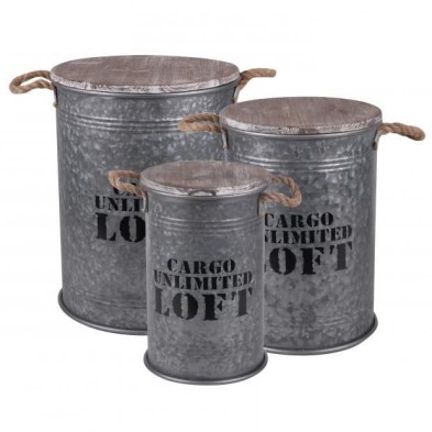 SET 3 BIDONES METÁLICOS GALVANIZADO
