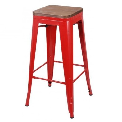 Taburete Metálico Asiento Madera en Liquidación